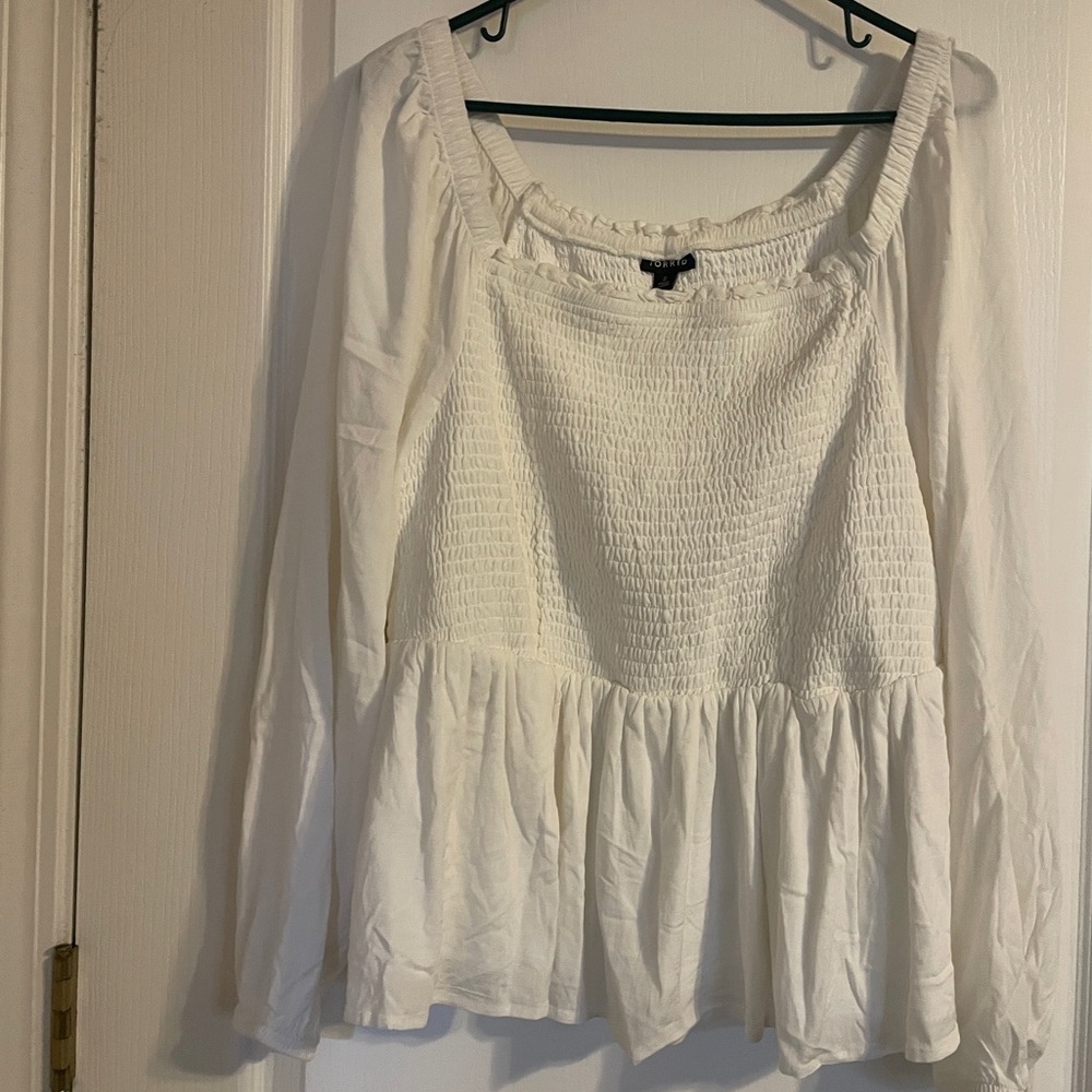 NWT Torrid Smocked Long‎ Sleeve Blouse 2X Peasant Boho Cottage Coquette Babydoll - Picture 2 of 8